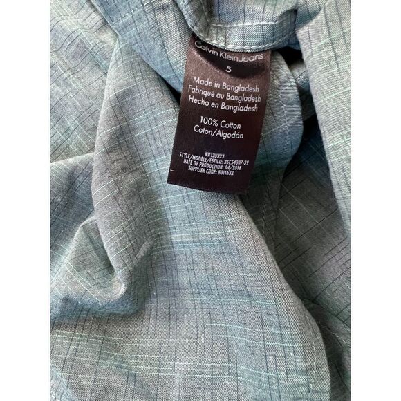 Calvin Klein Jeans Green Micro Stripe Long Sleeve Button Down Boys Small - Picture 5 of 5